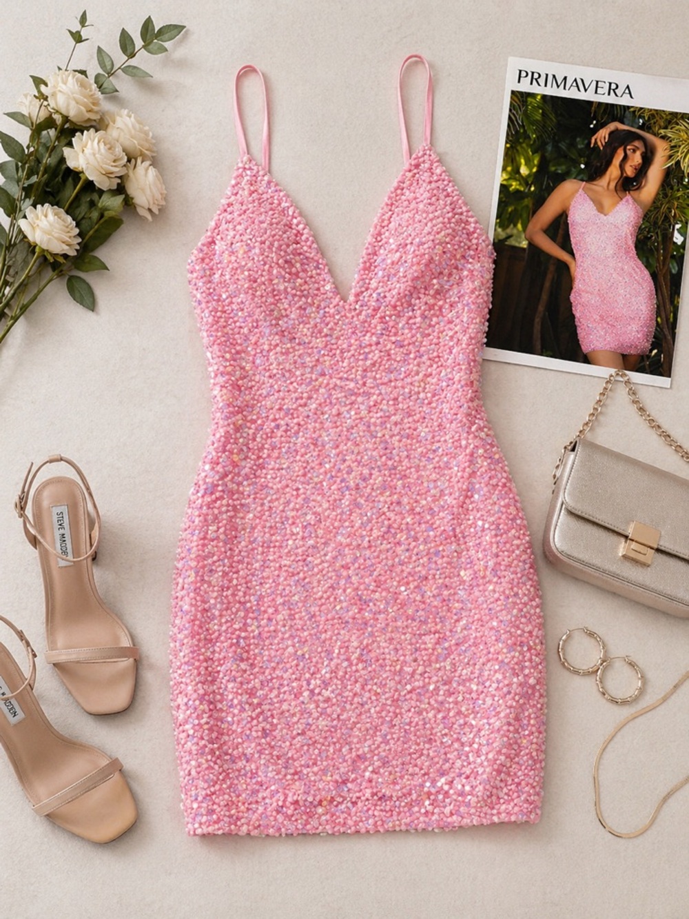 Primavera Pink Sequin Dress